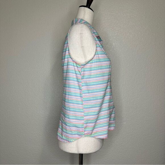 Fresh Produce 100% Cotton Multicolor Striped Sleeveles Button down Shirt - Picture 5 of 13